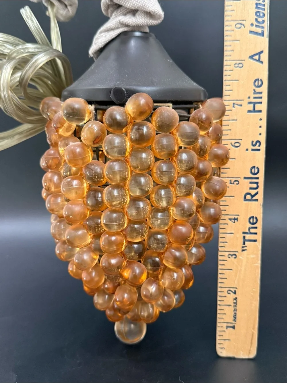 Vintage MCM Lucite Amber Grape Cluster Swag Lamp Ceiling Pendant Hanging Light